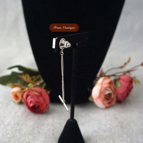 👔 VINTAGE Men Suit Silver Spiral Tie Clip with Chain 🔗 - Picture 4 of 6